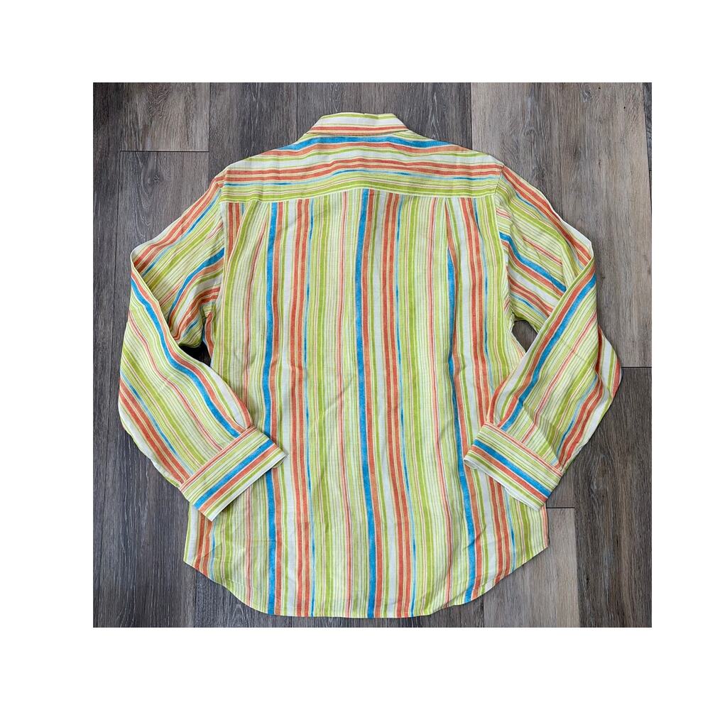 Tommy Bahama Men’s Medium 100% Linen Multicolor Striped Button Front Shirt - Picture 5 of 7